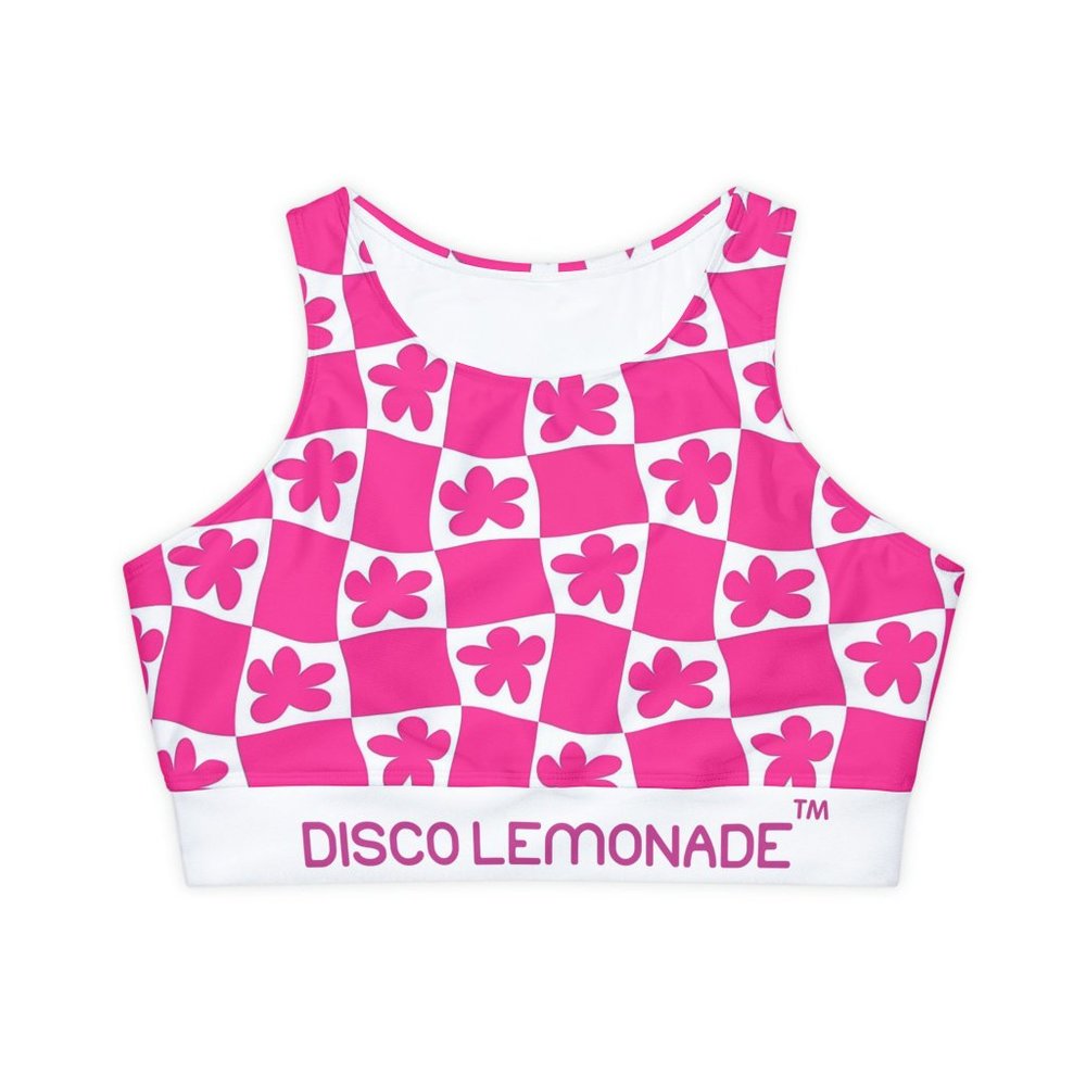 DISCO LEMONADE Hot Pink Wavy Plaid Y2K Fully Lined, Padded Sports Bra